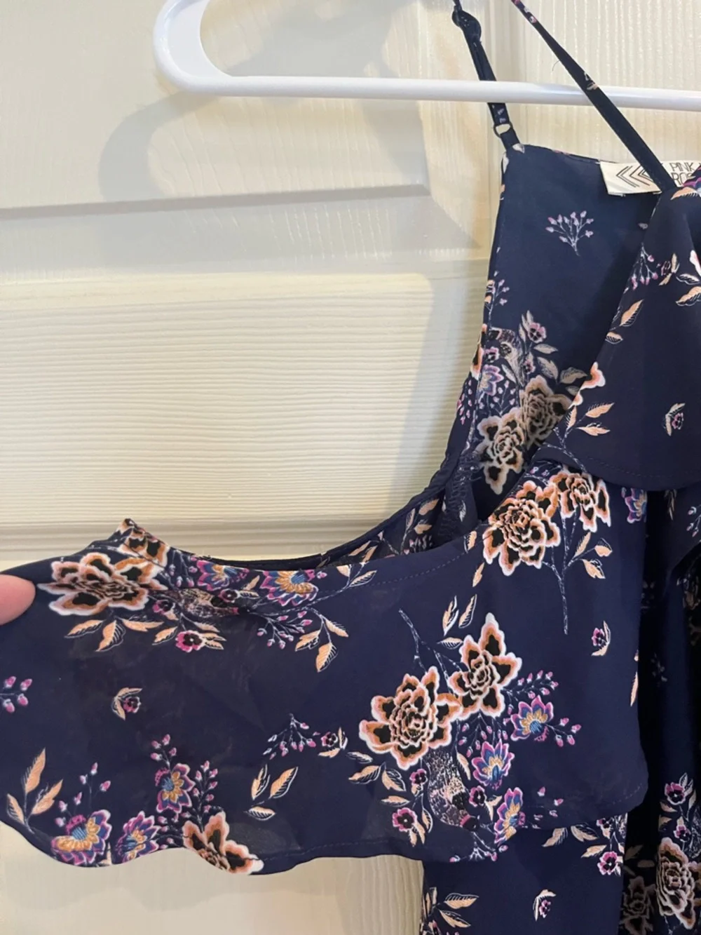 PINK ROSE Navy Floral Ruffle Halter Tank - Picture 4 of 6